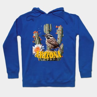 Arizona Cactus Wren Surrounded By Cactus Blossom Hoodie